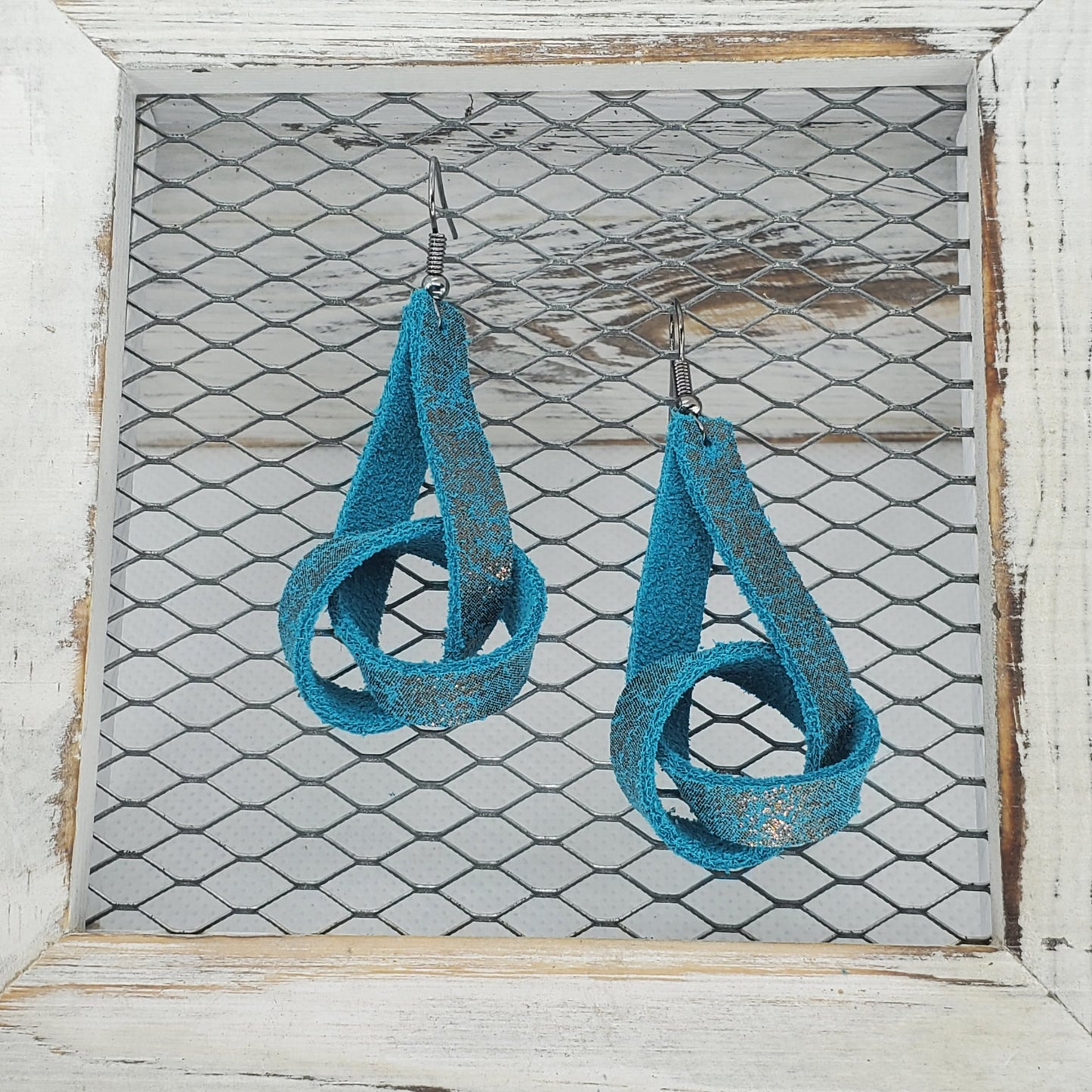 Crackle Bronze on Turquoise Leather Earrings