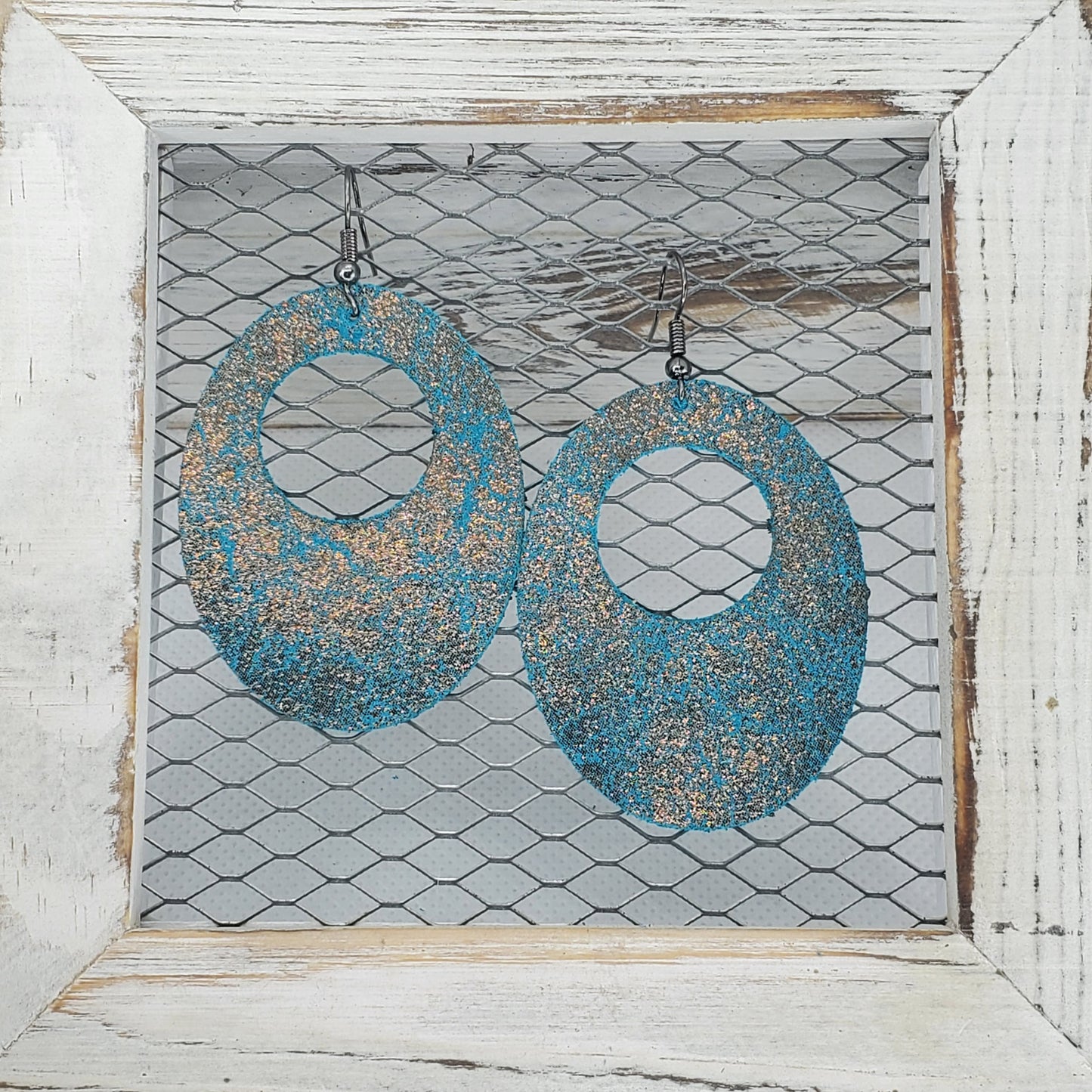 Crackle Bronze on Turquoise Leather Earrings