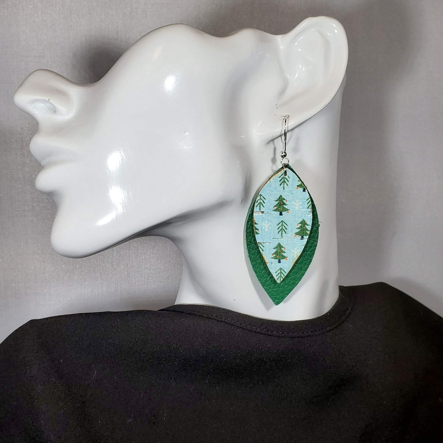Aqua Christmas Cork/Leather Earrings
