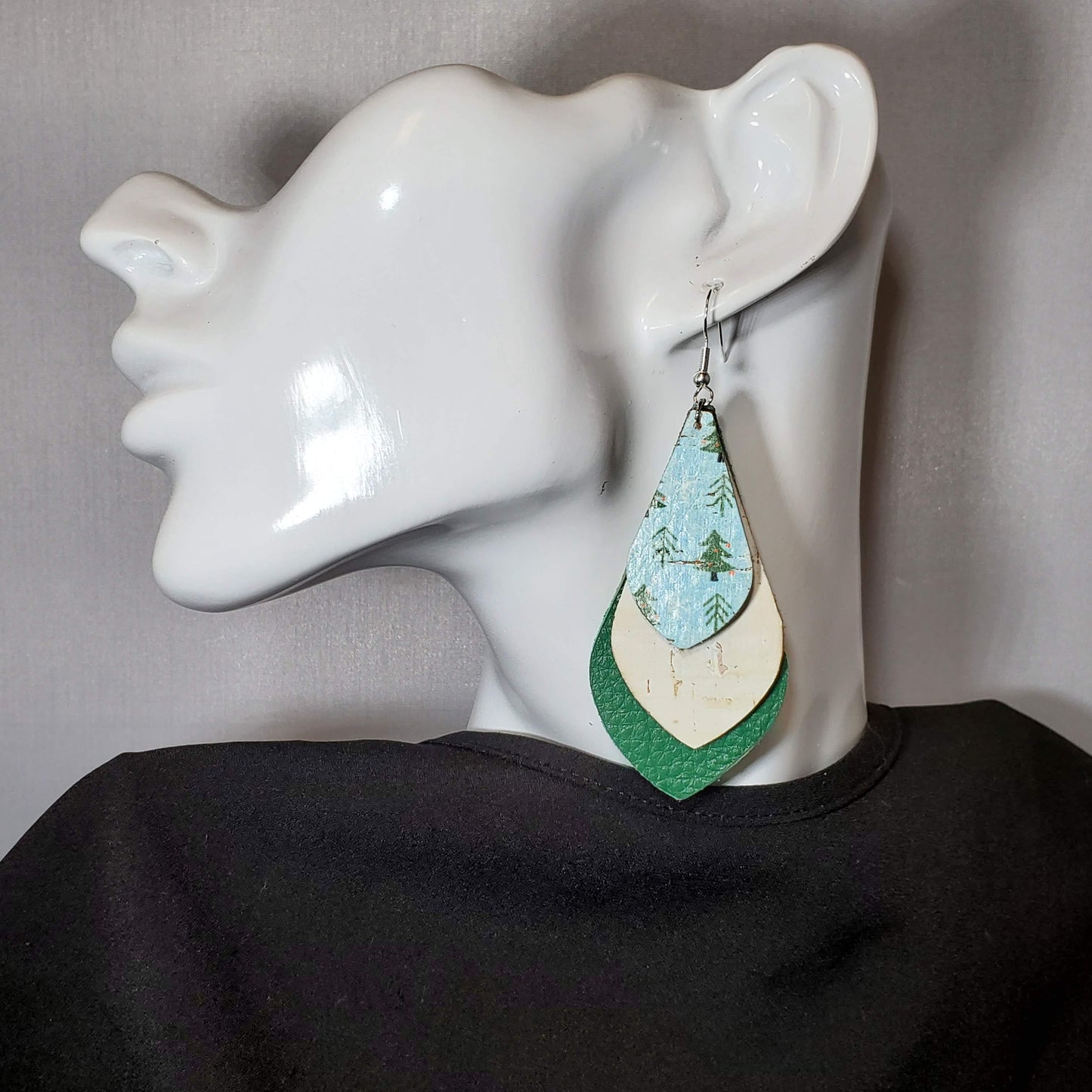 Aqua Christmas Cork/Leather Earrings