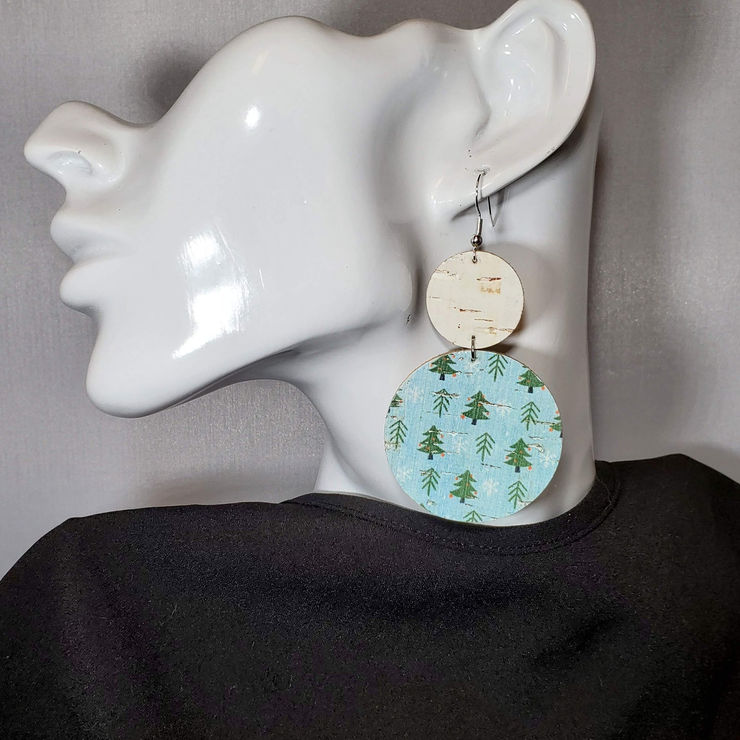 Aqua Christmas Cork/Leather Earrings