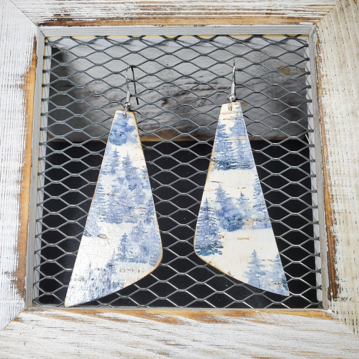 Blue Christmas Cork/Leather Earrings