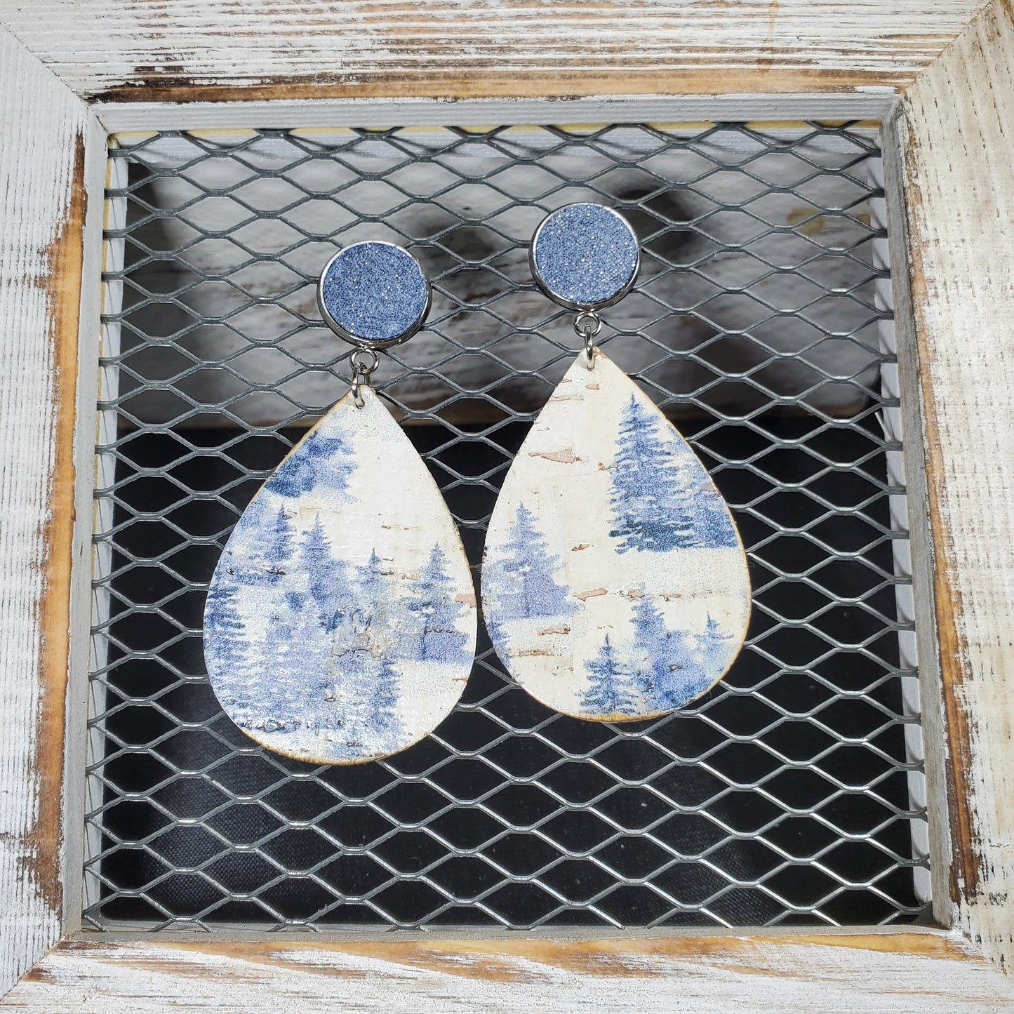Blue Christmas Cork/Leather Earrings