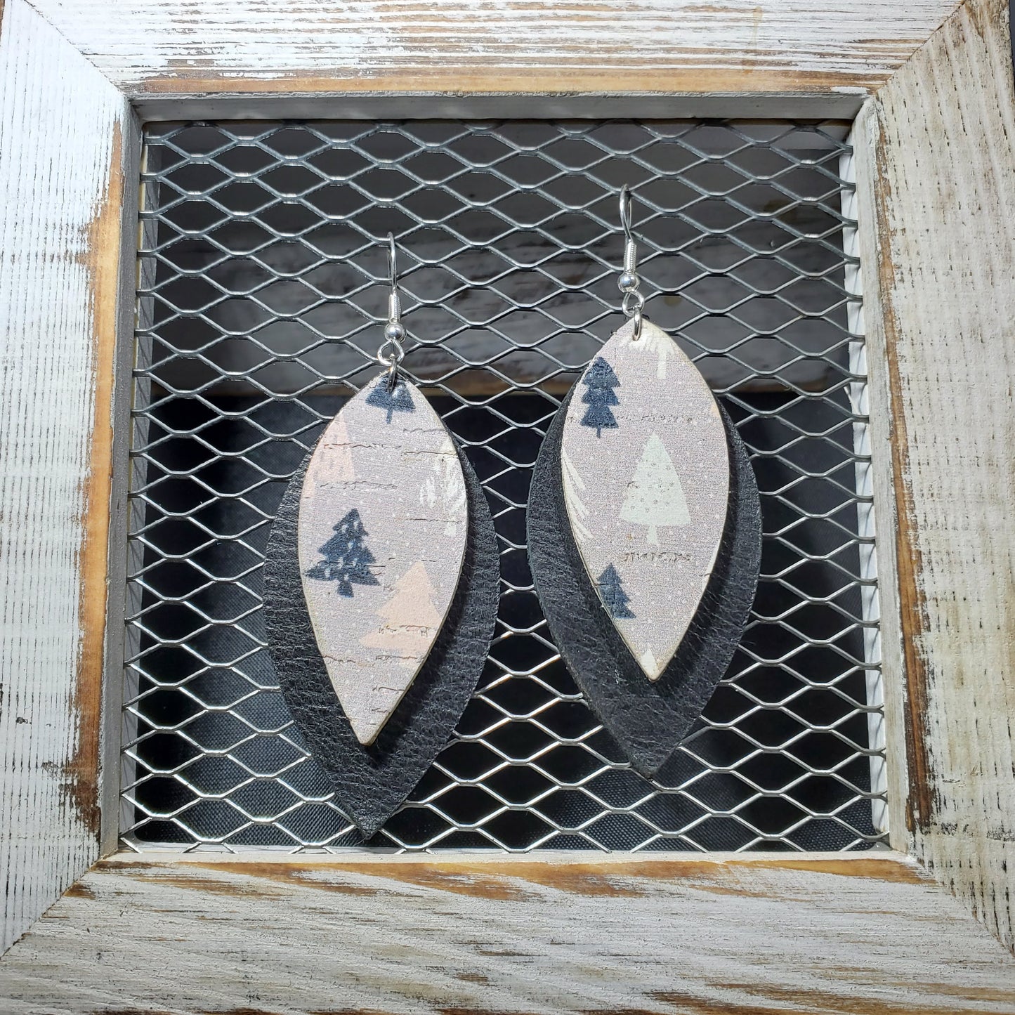Grey Christmas Cork/Leather Earrings
