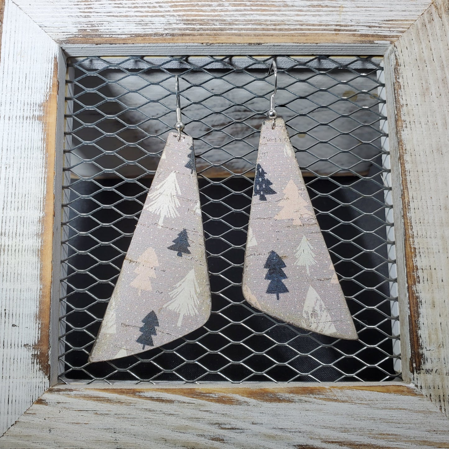 Grey Christmas Cork/Leather Earrings