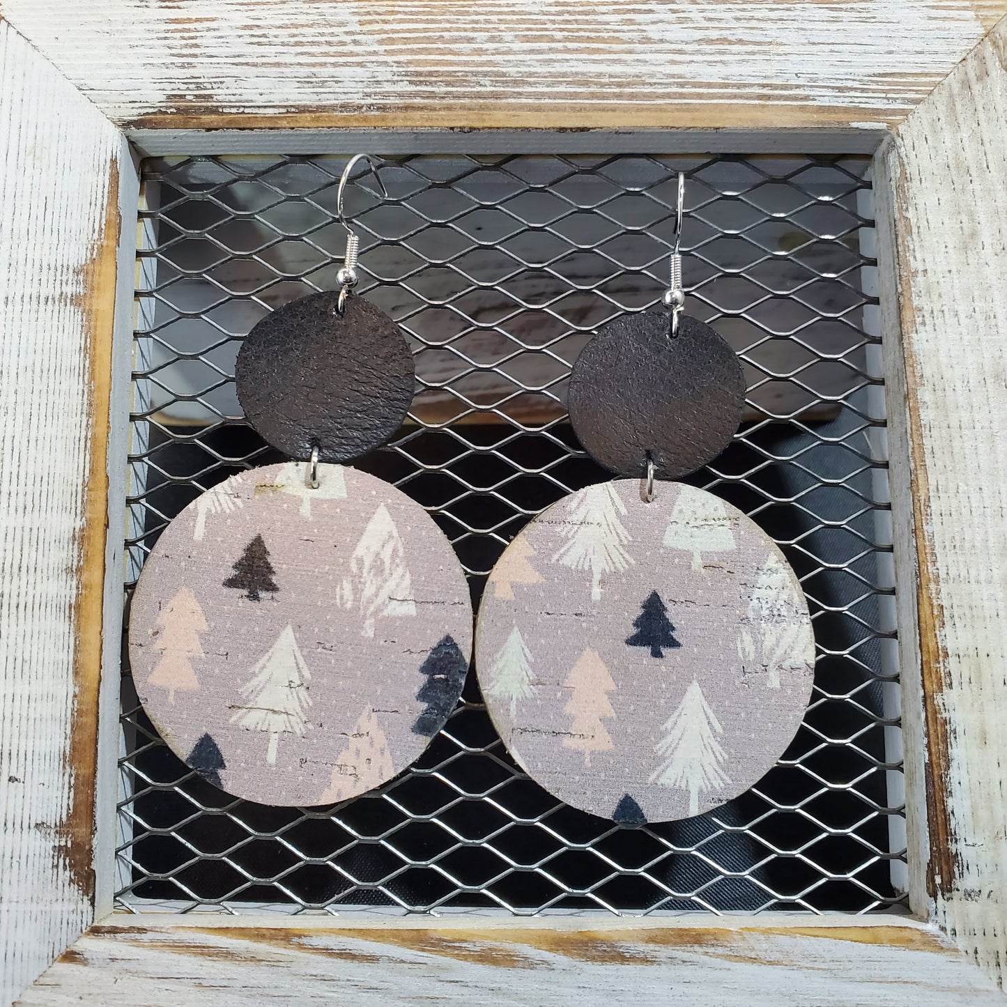 Grey Christmas Cork/Leather Earrings