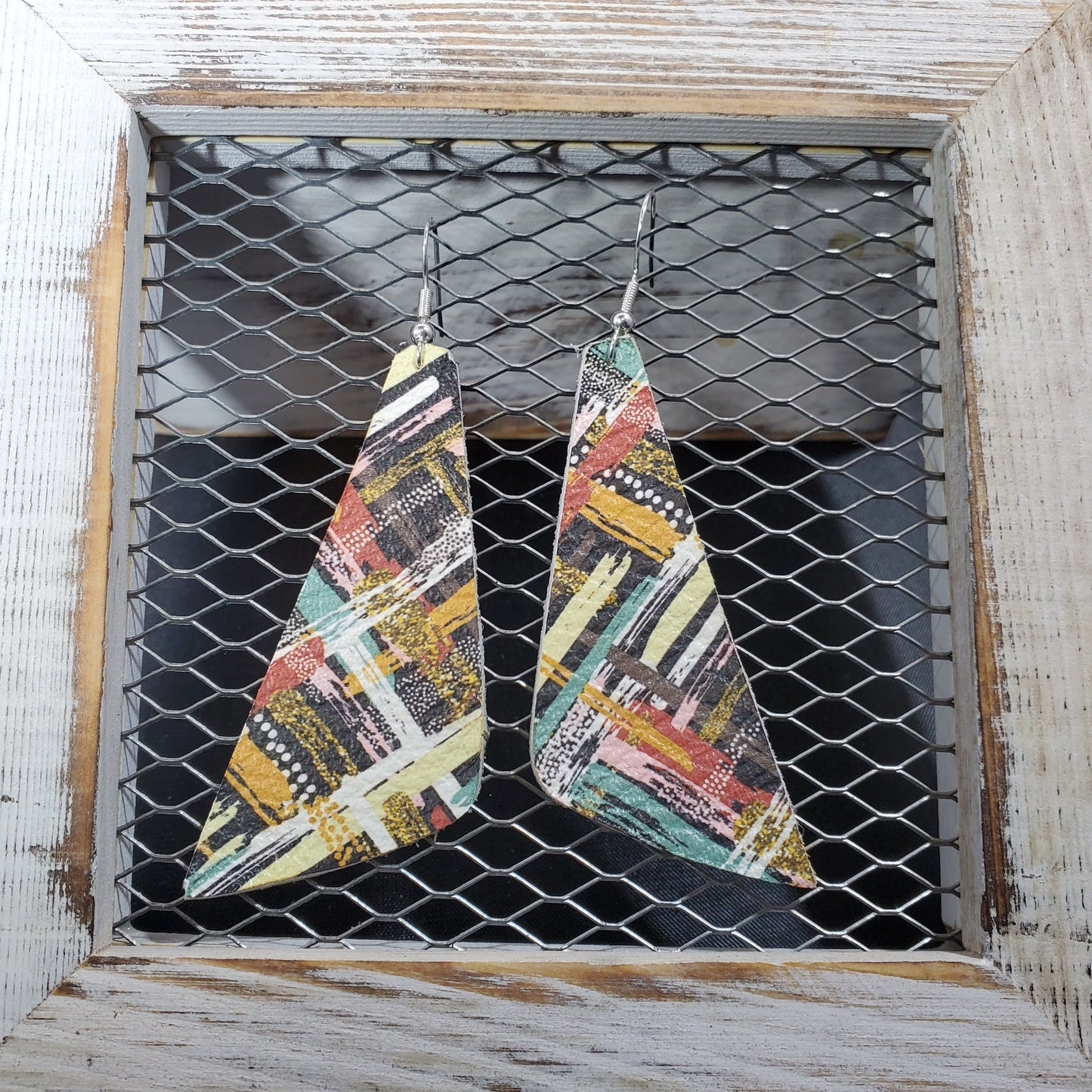 Boho Strokes & Stripes Leather Earrings