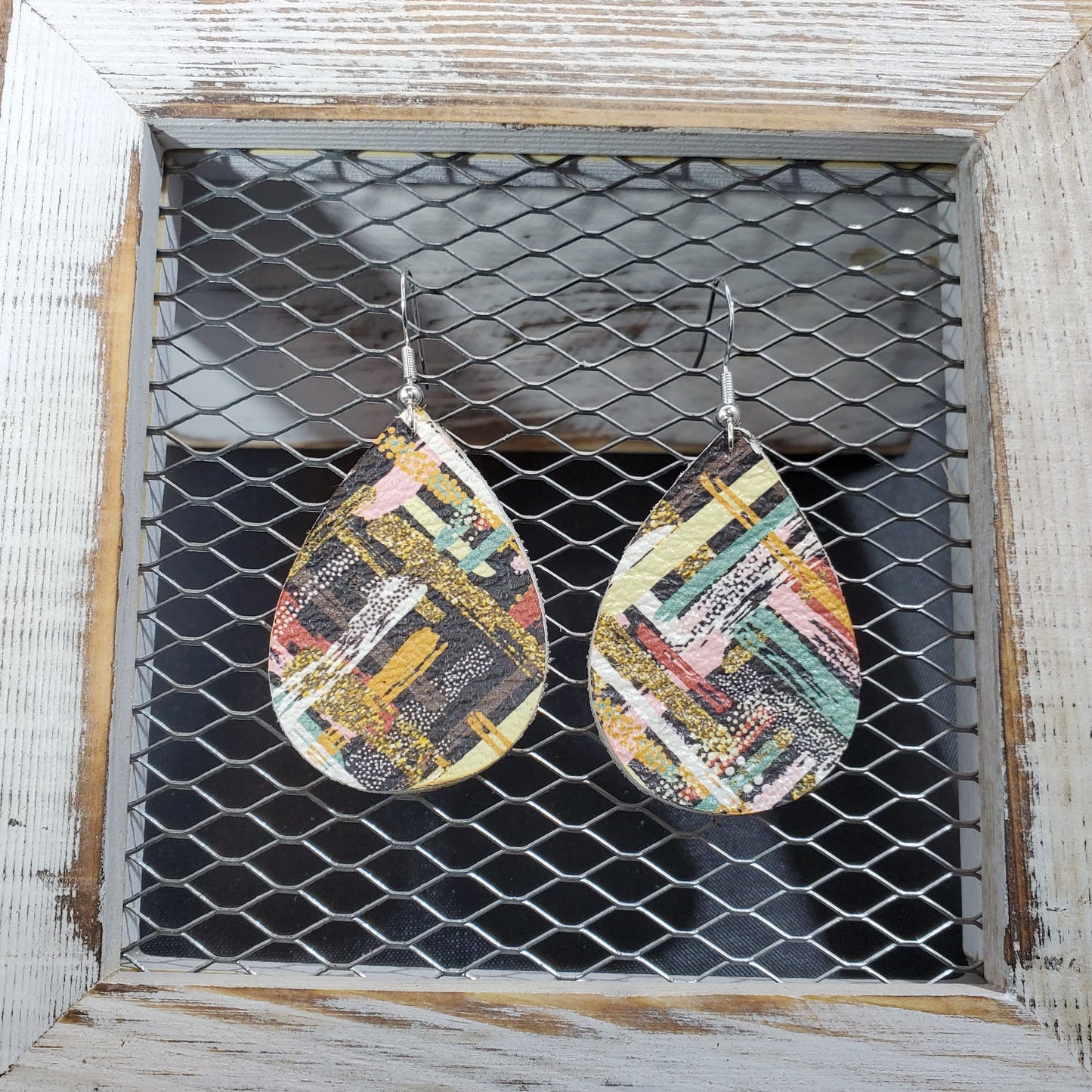 Boho Strokes & Stripes Leather Earrings