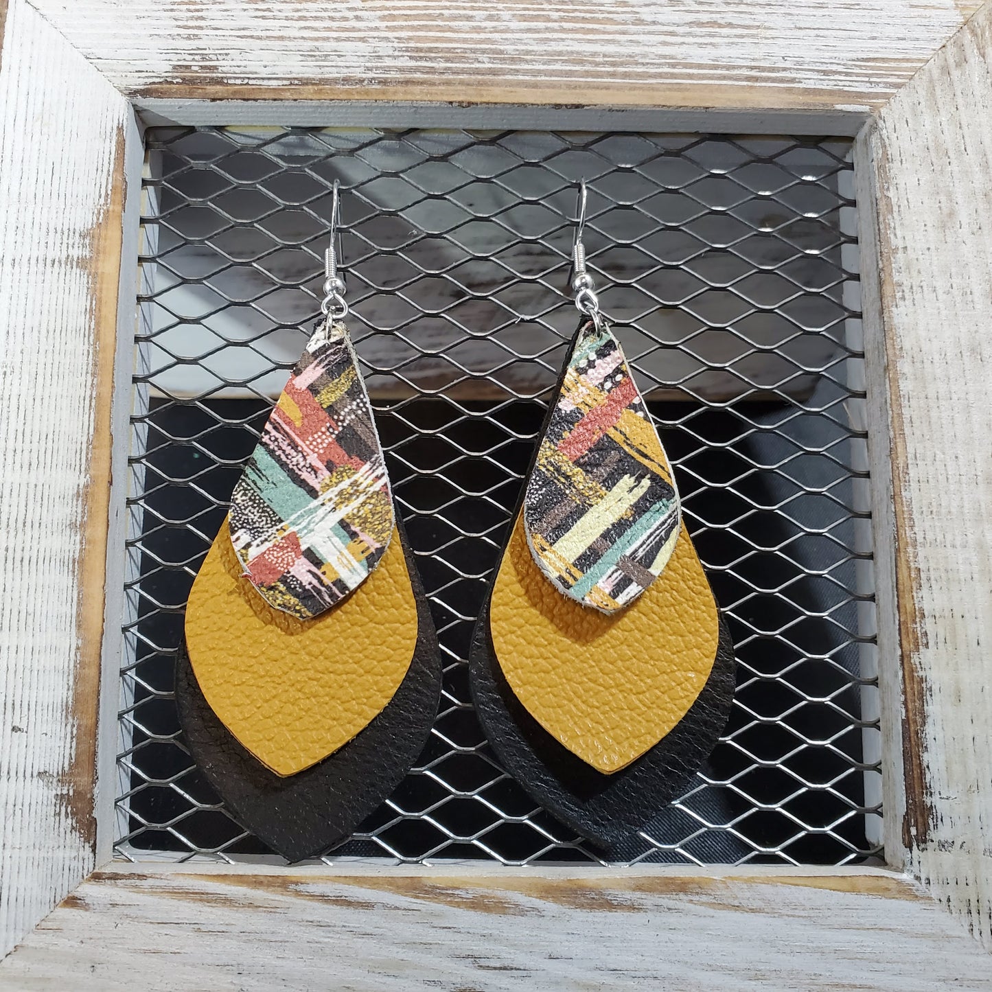 Boho Strokes & Stripes Leather Earrings
