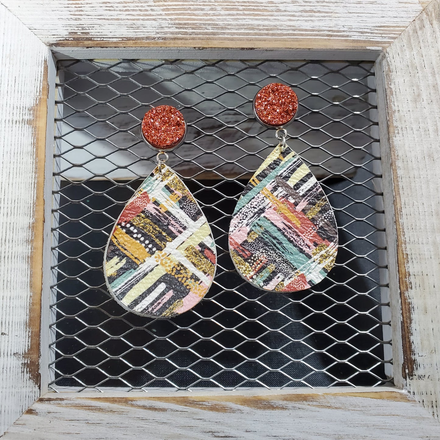 Boho Strokes & Stripes Leather Earrings