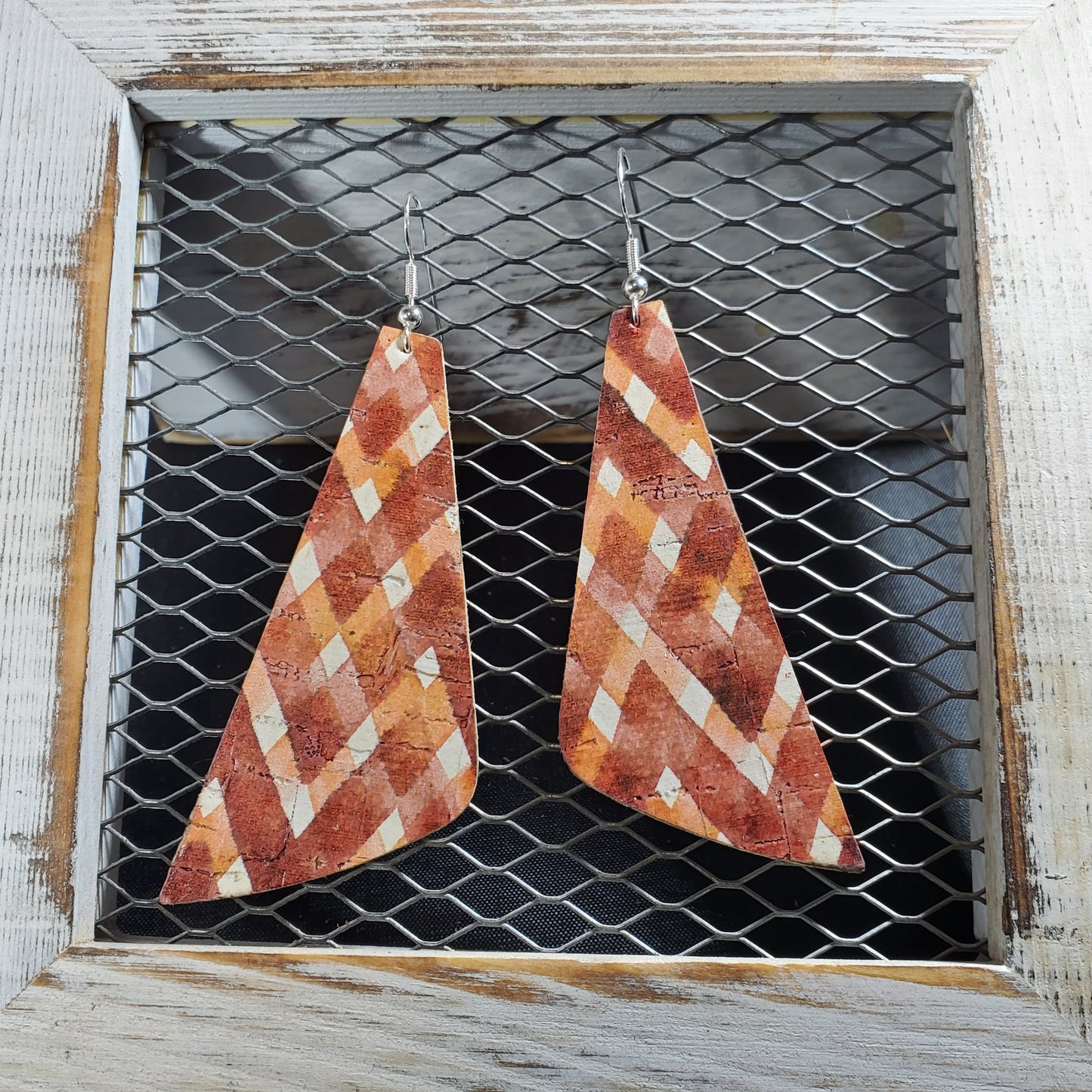 Autumn Cinnamon Plaid Leather Earrings