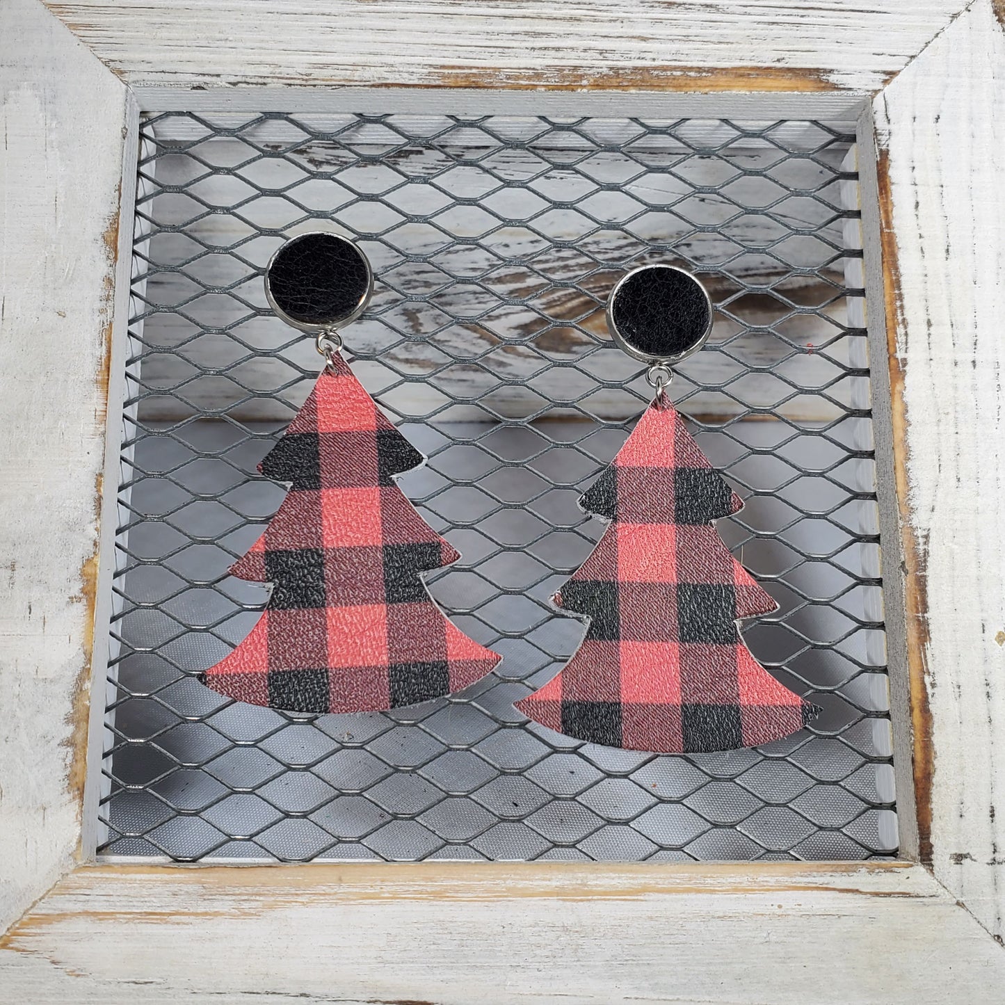 Buffalo Plaid-Red/Black Leather Earrings