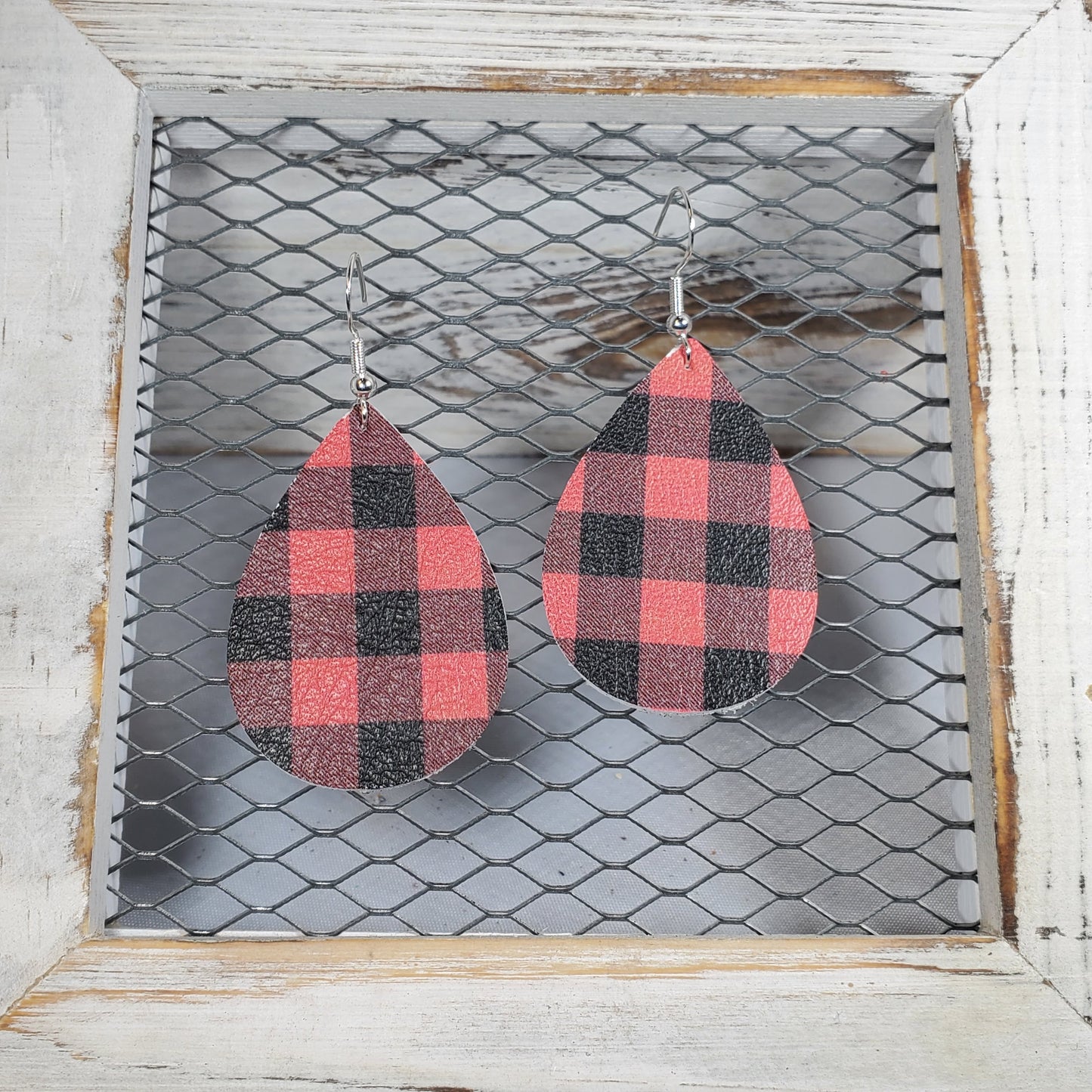 Buffalo Plaid-Red/Black Leather Earrings