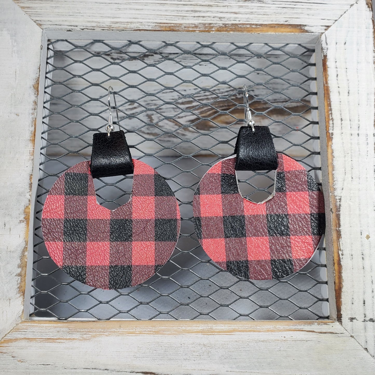 Buffalo Plaid-Red/Black Leather Earrings
