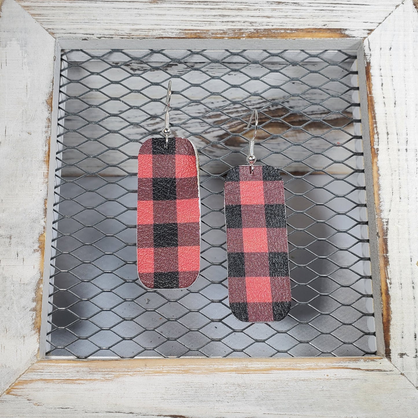Buffalo Plaid-Red/Black Leather Earrings