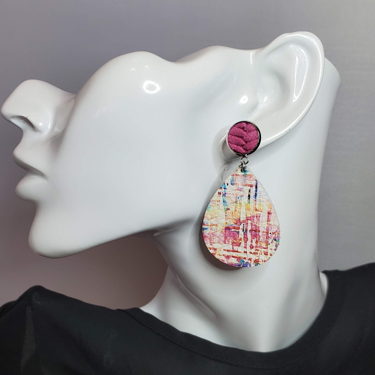 Pastel Watercolor Streaks Leather Earrings