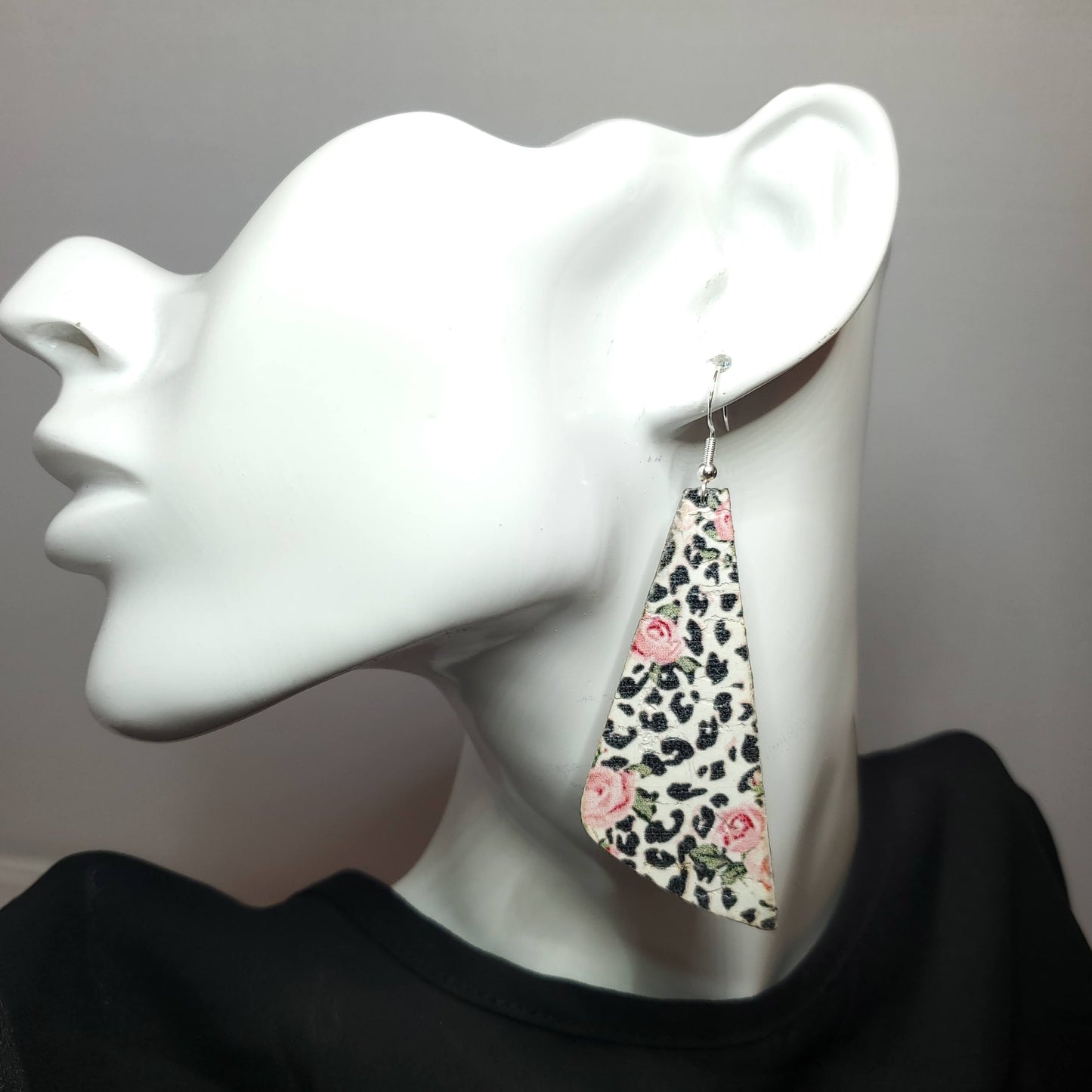 Rose Over Leopard Cork/Leather Earrings