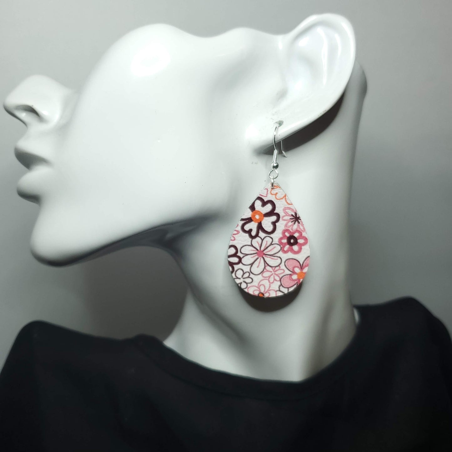 Pink Pansies Leather Earrings