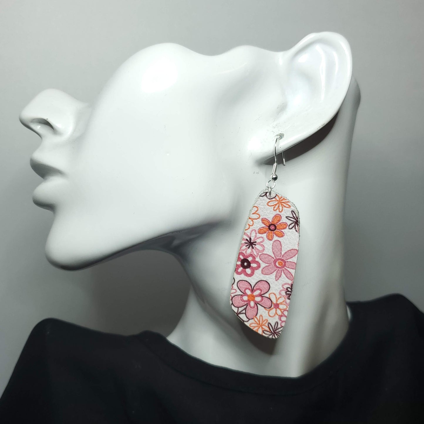 Pink Pansies Leather Earrings