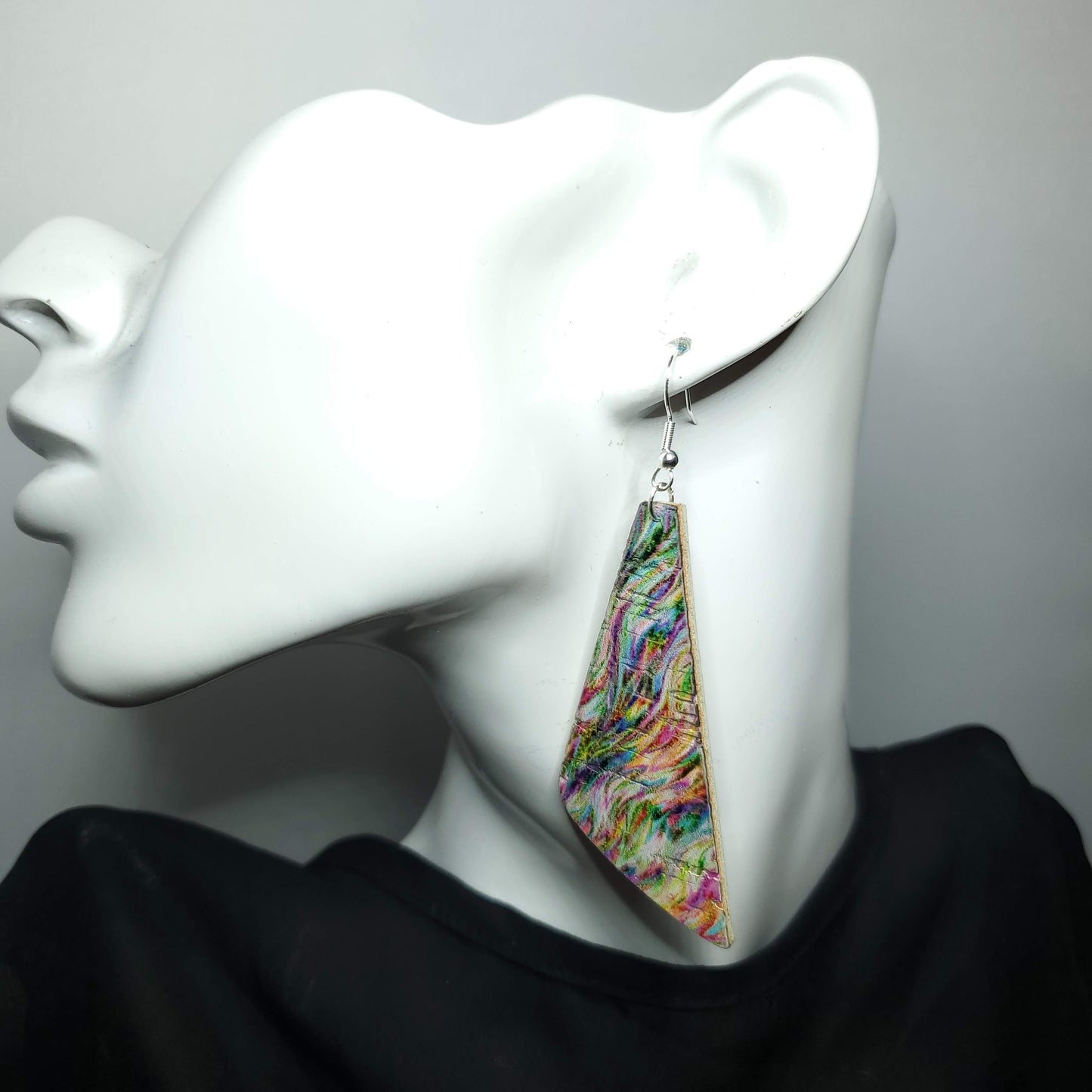 Psychedelic Rainbow Cork/Leather Earrings