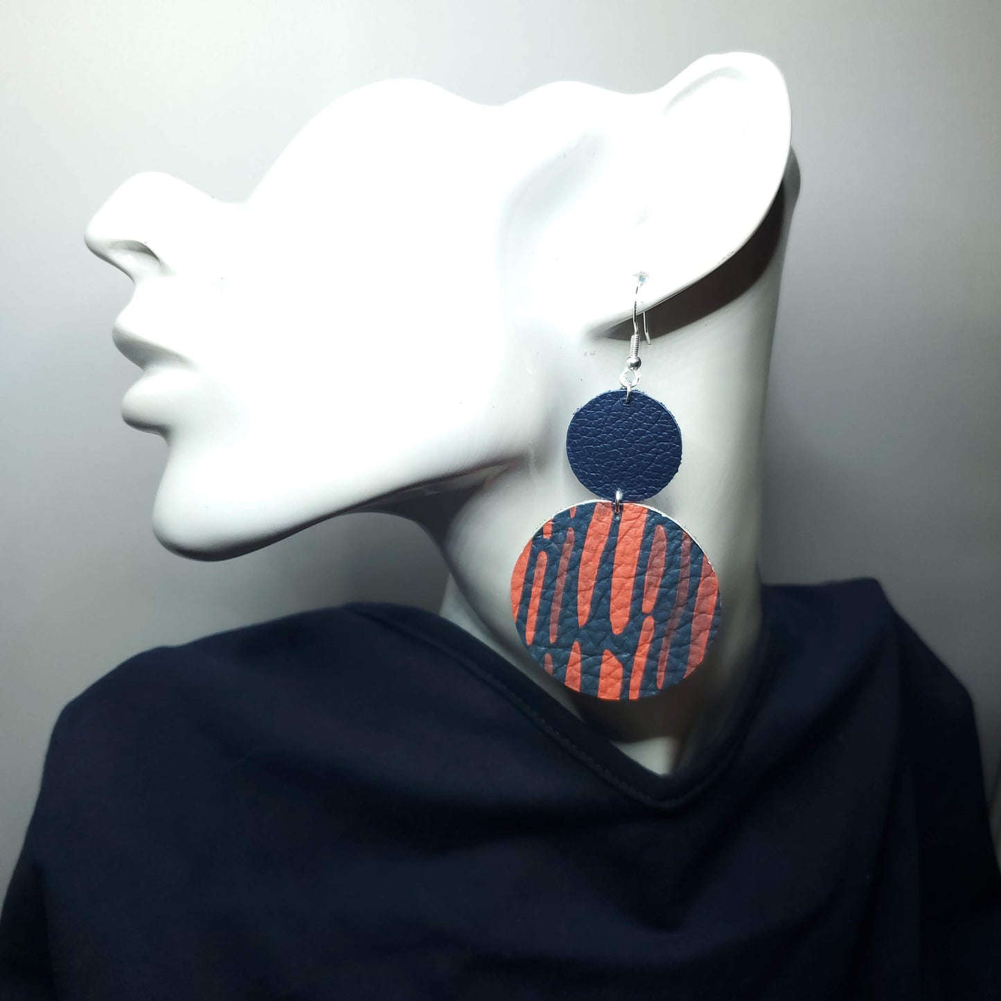 Red and Navy Stiletto Leather Earrings