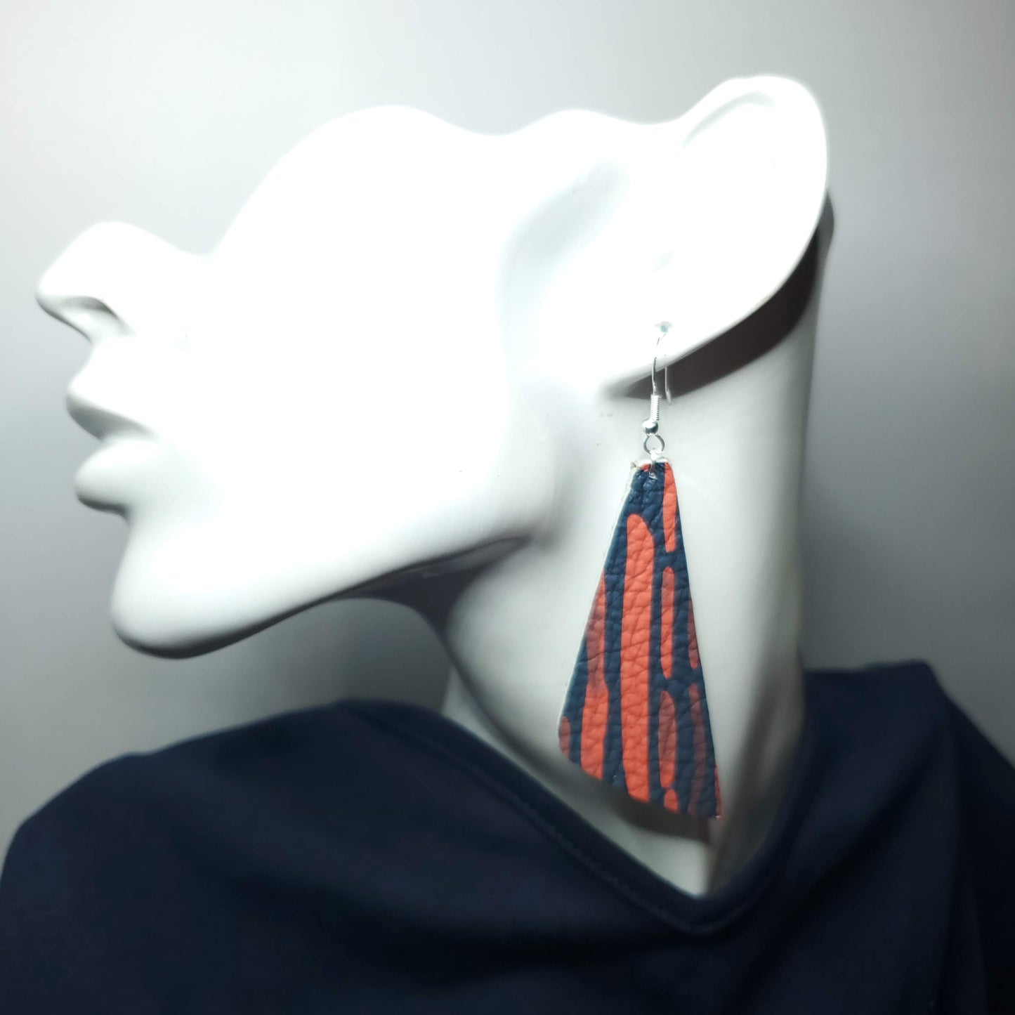 Red and Navy Stiletto Leather Earrings