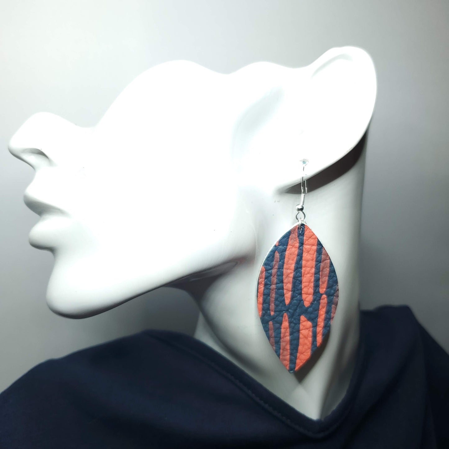 Red and Navy Stiletto Leather Earrings