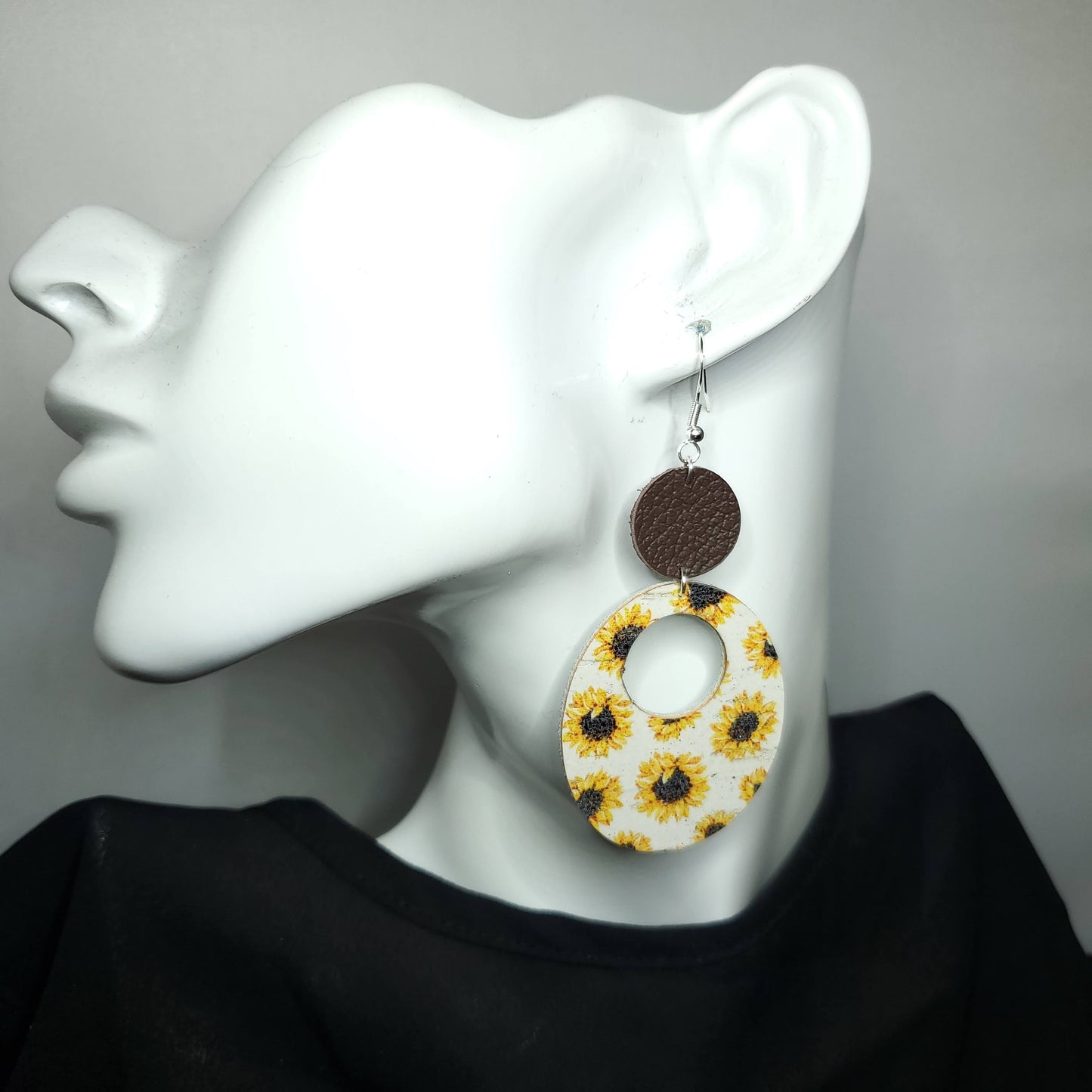 Sunflower Cork/Leather Earrings