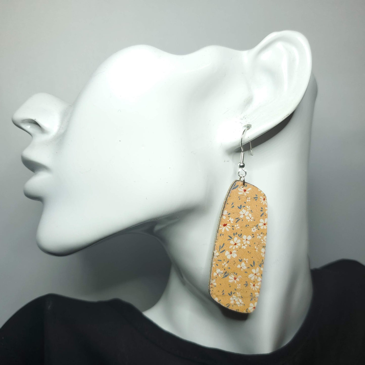 Peach and White Wildflower Cork/Leather Earrings