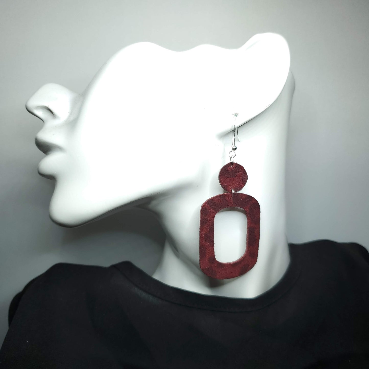 Burgundy Suede Leopard Leather Earrings