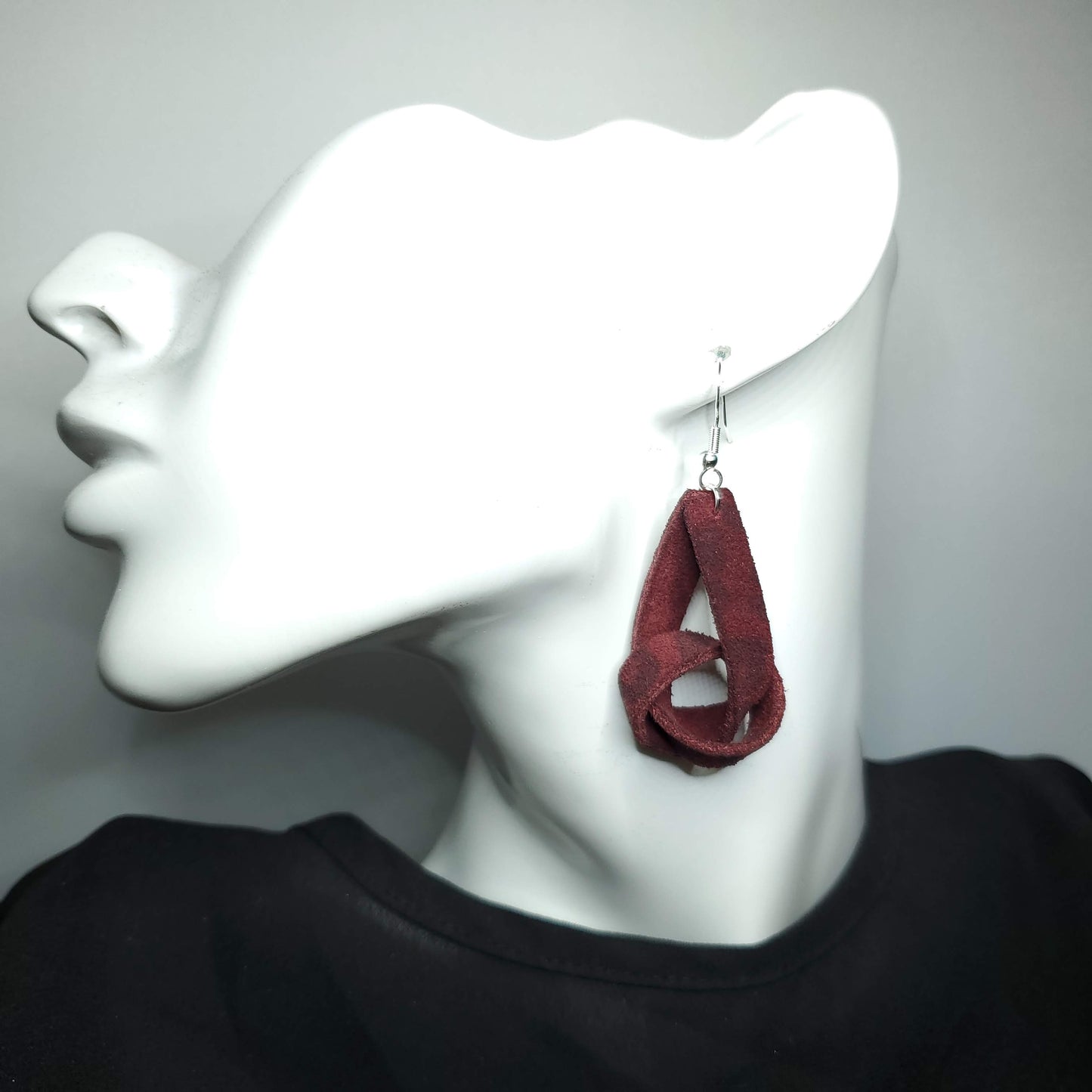 Burgundy Suede Leopard Leather Earrings
