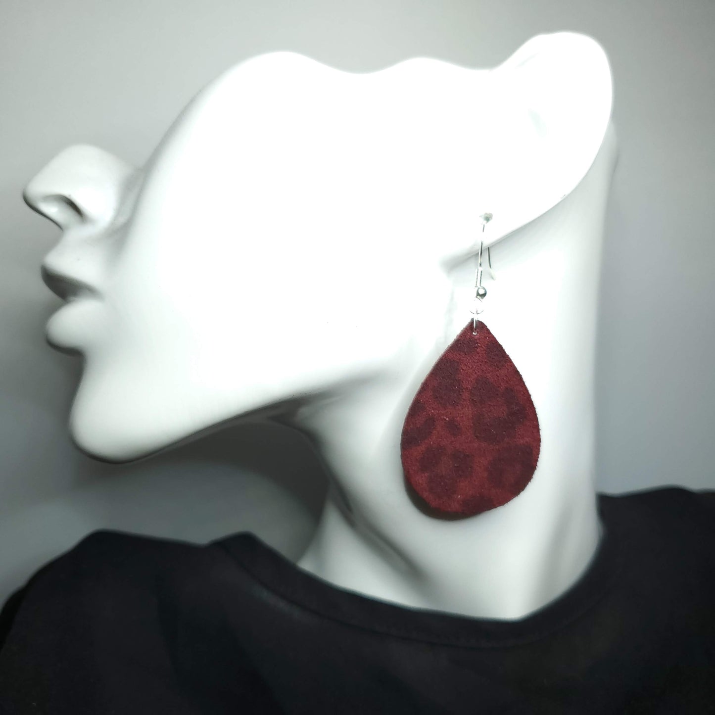 Burgundy Suede Leopard Leather Earrings