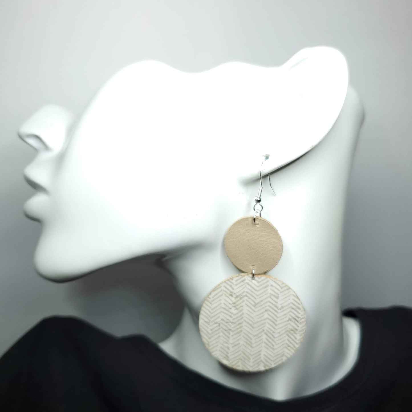 Tan Broken Chevron Cork/Leather Earrings