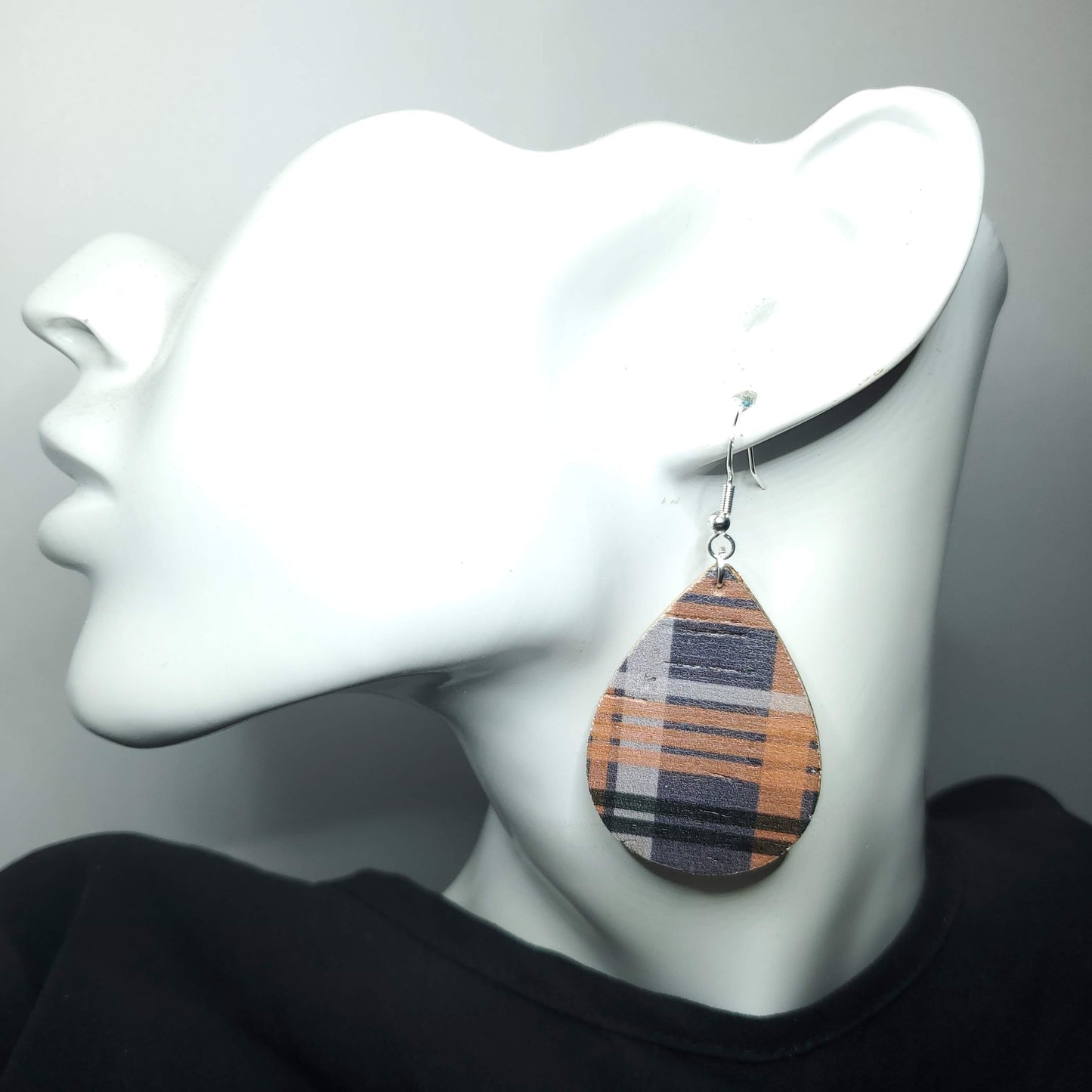 Halloween Plaid Cork/Leather Earrings