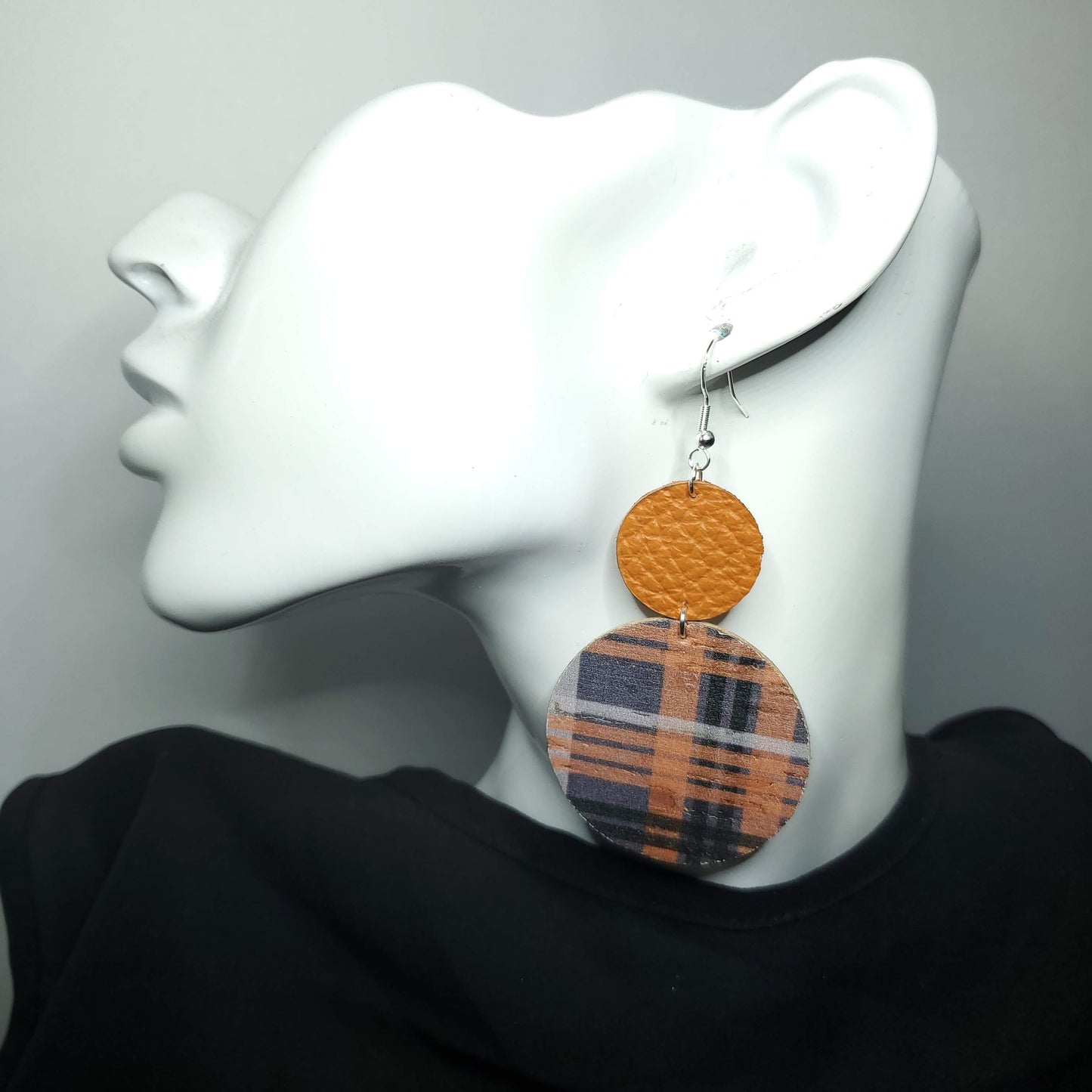 Halloween Plaid Cork/Leather Earrings