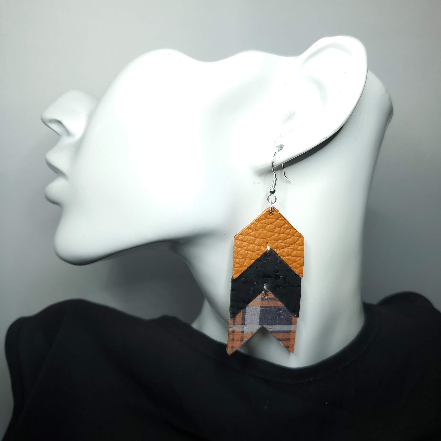 Halloween Plaid Cork/Leather Earrings