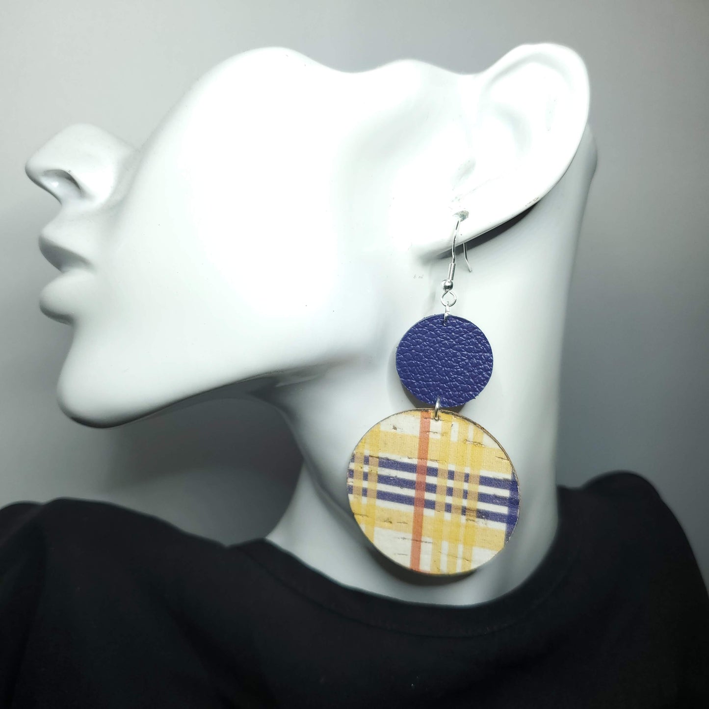 Fall Plaid Cork/Leather Earrings