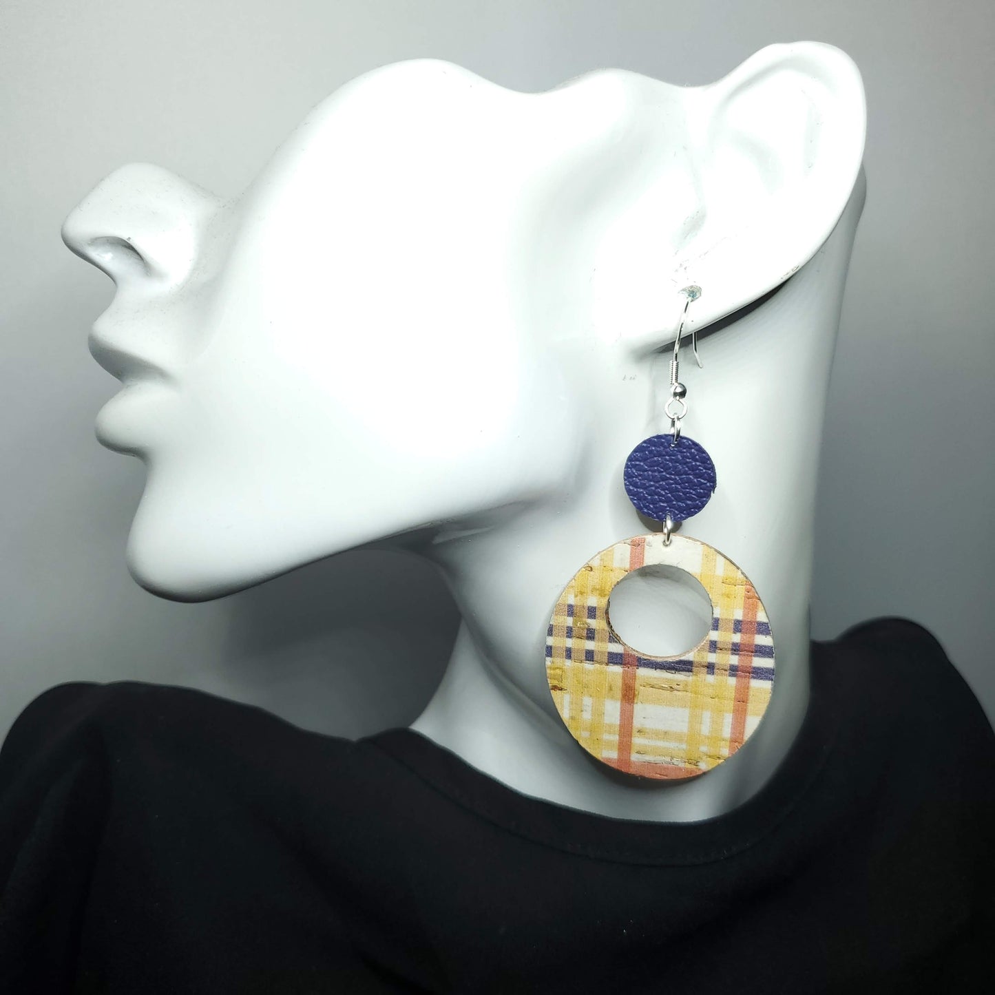 Fall Plaid Cork/Leather Earrings