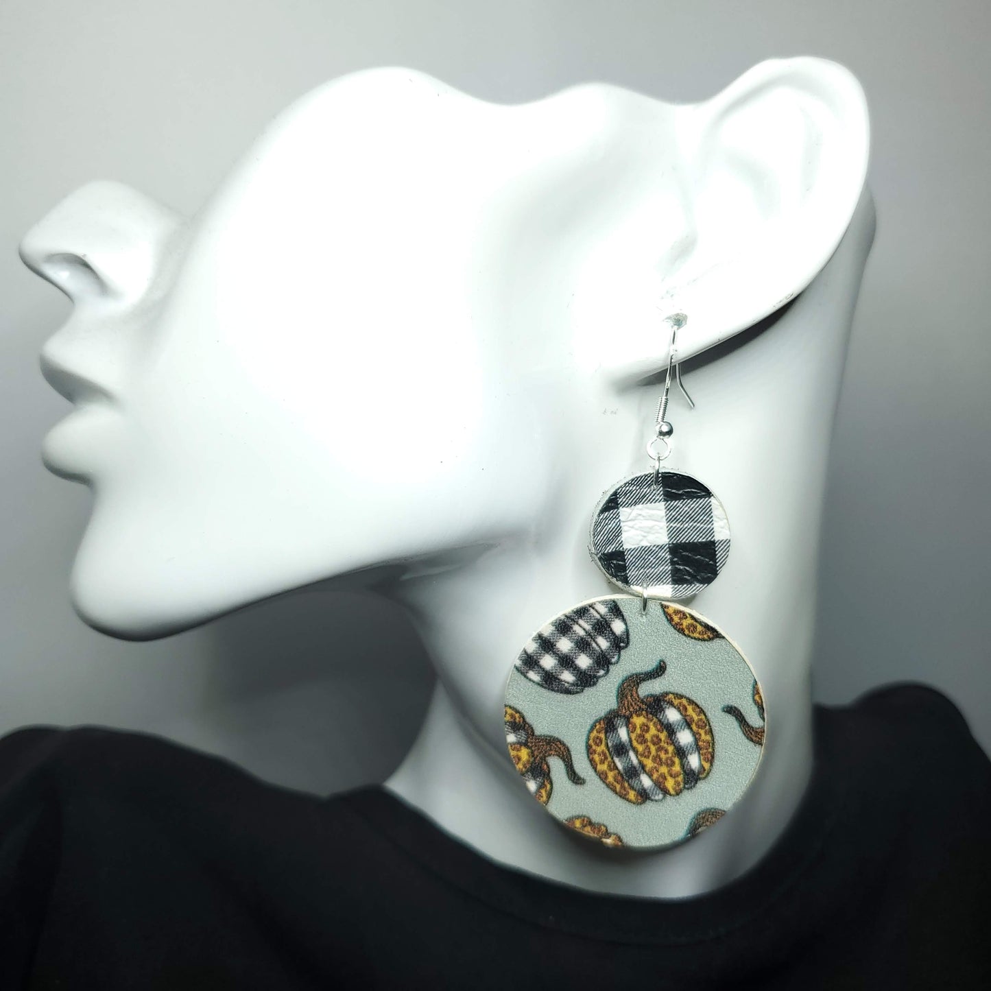 Leopard and Buffalo Plaid Pumpkin Earrings