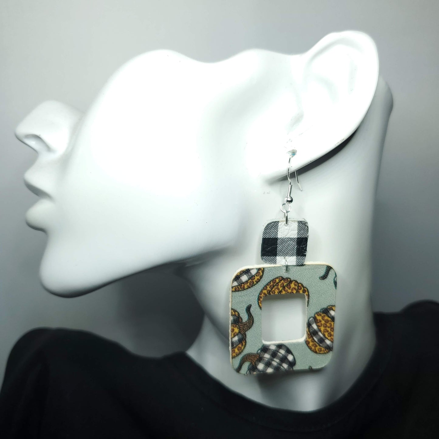Leopard and Buffalo Plaid Pumpkin Earrings