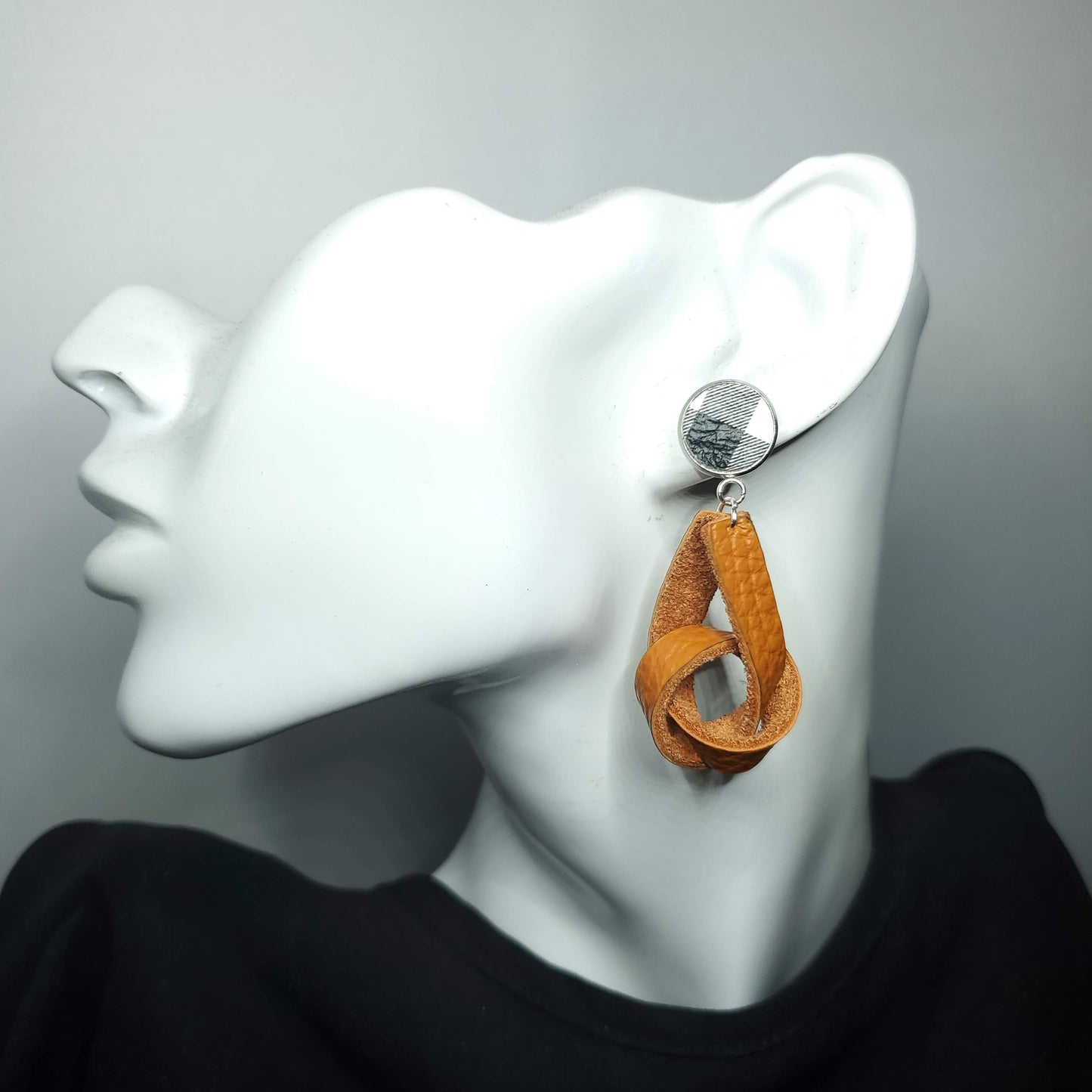 Pumpkin w/Buffalo Plaid Leather Earrings