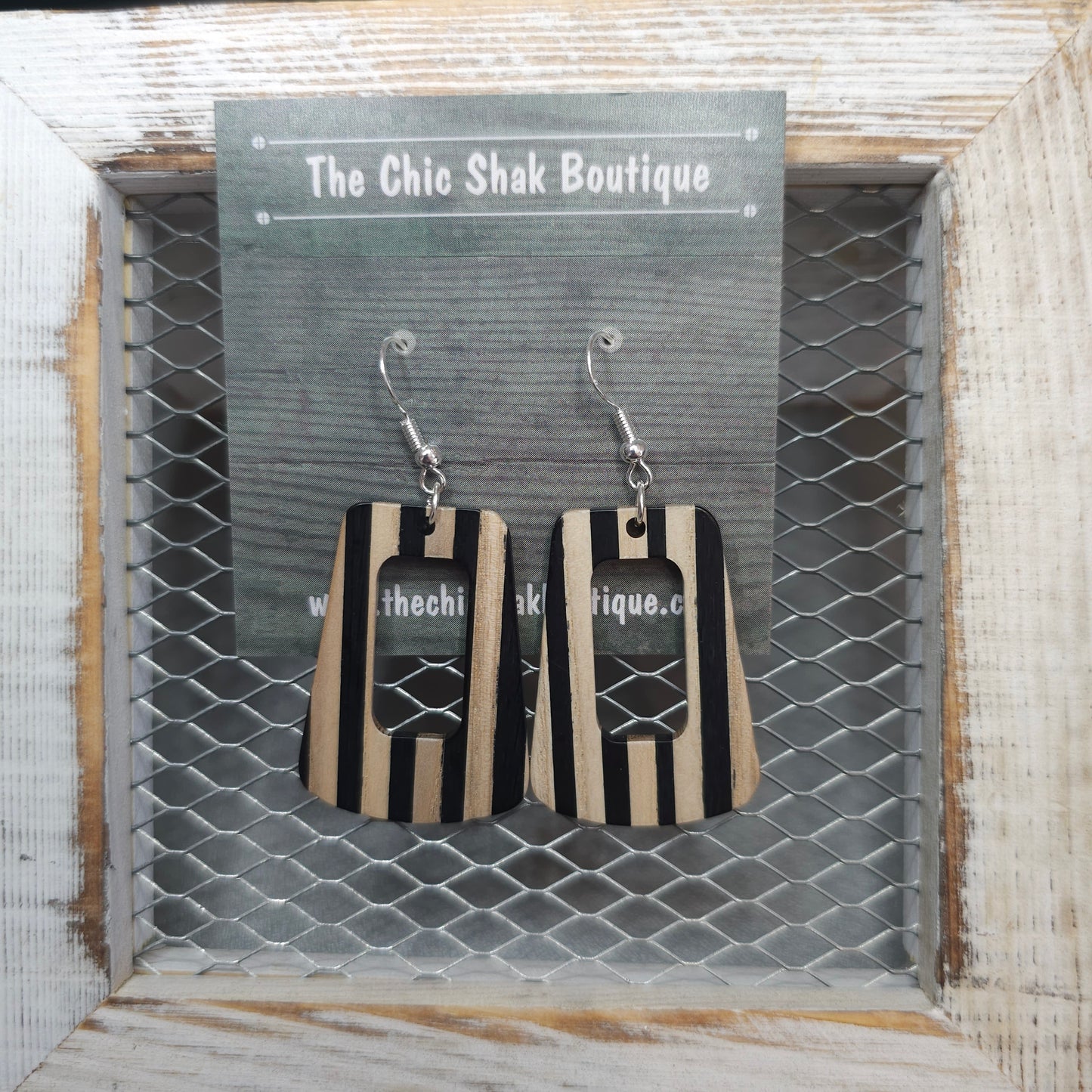 Black Striped Wooden Bell Bottom Earrings