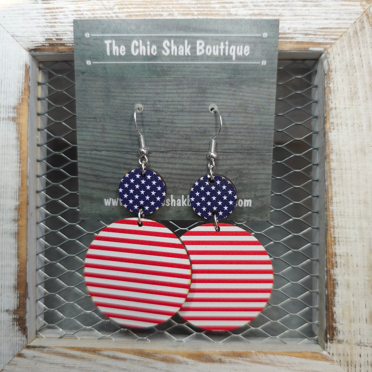American Piggy Back Wooden Earrings