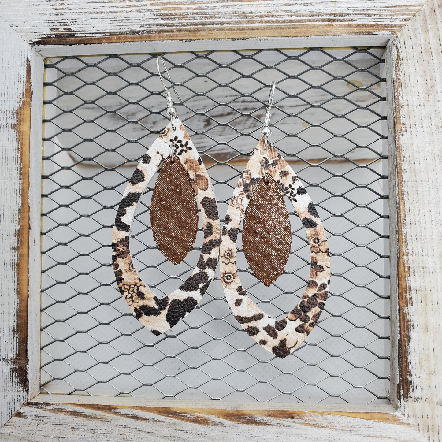 Leopard in Flowers Leather Earrings