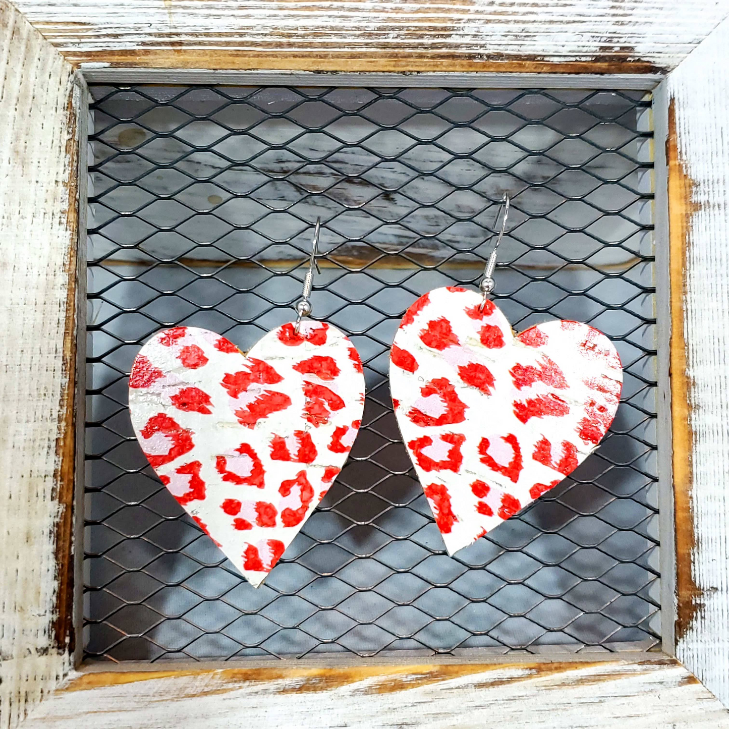 Red/Pink Leopard Leather Earrings