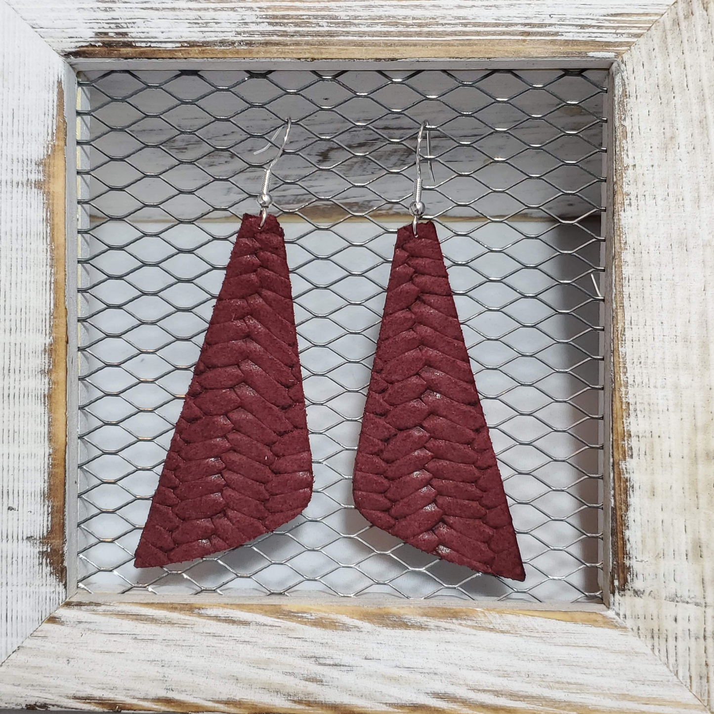 Wine Braided Leather Earrings