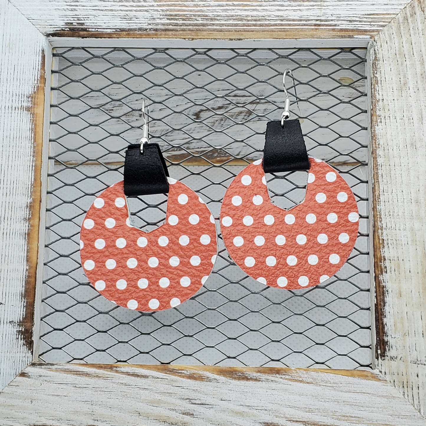 Orange & White Polka Dot Leather Earrings Collection