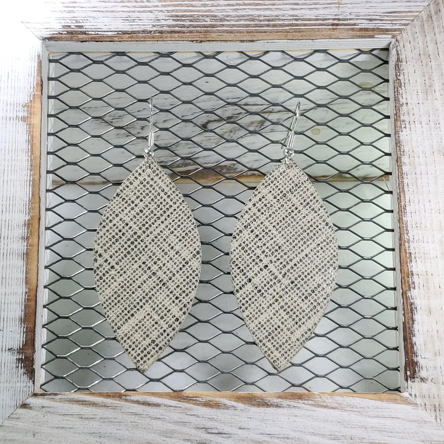 Cream Saffiano Leather Earrings