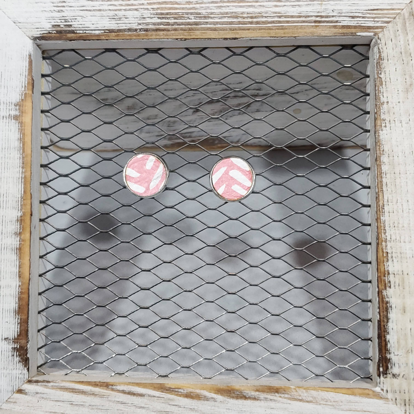 Pink/White Broken Chevron Leather Earrings