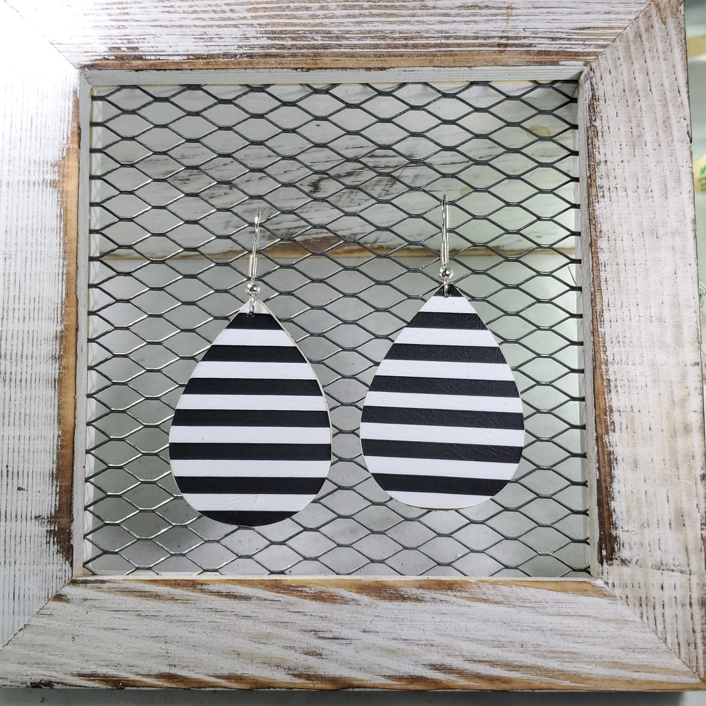 Black & White Striped Leather Earrings